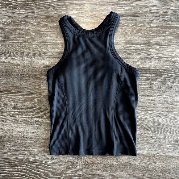 EUC Lululemon Ebb To Street Racerback Crop Tank Black Ribbed Size 4 Cropped - Picture 2 of 12